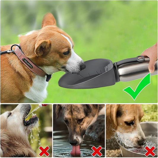 URPOWER insulated dog water bottle with leaf shaped silicone drinking bowl unfolded