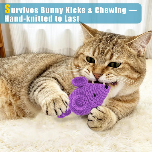 Handmade yarn cat mouse toys filled with natural catnip and silvervine blend