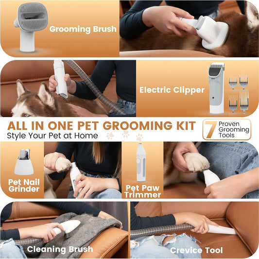 FIXR pet grooming vacuum with seven integrated tools including clippers and nail grinder