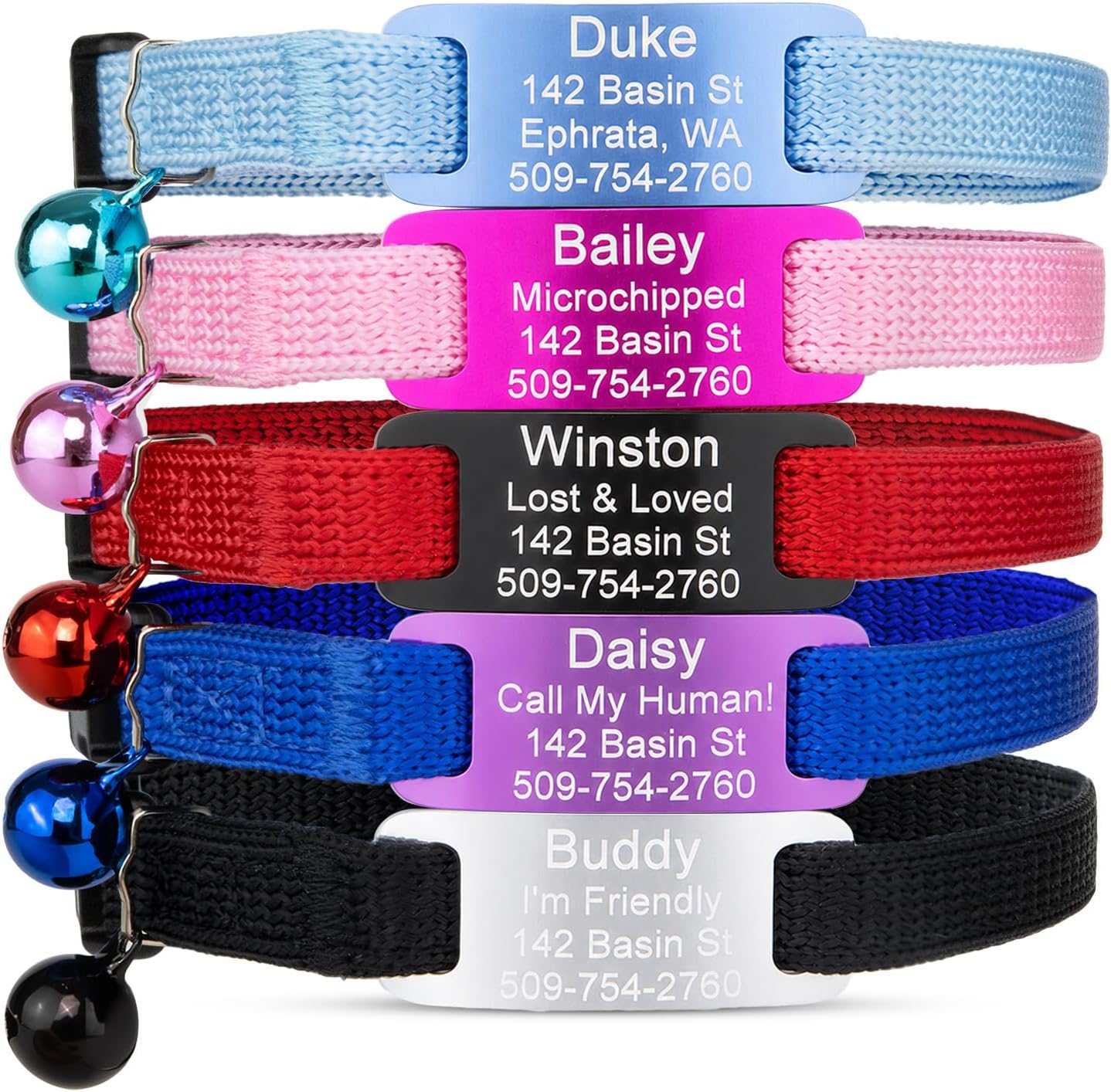GoTags premium safety breakaway collar packaging and product dimensions diagram