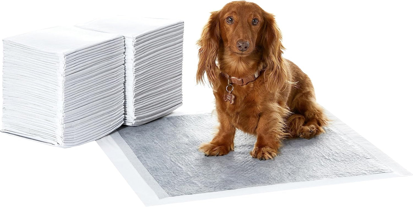 Puppy training pad pack with detailed dimensions and 50 count indicator