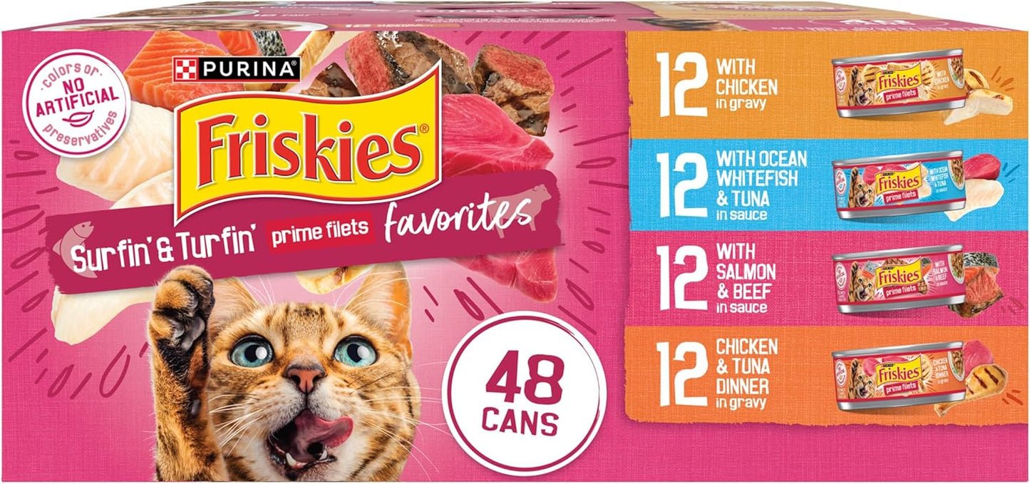 Purina Friskies Gravy Wet Cat Food Variety Pack, Surfin' and Turfin' Prime Filets Favorites - (Pack of 40) 5.5 oz. Cans - Image 10