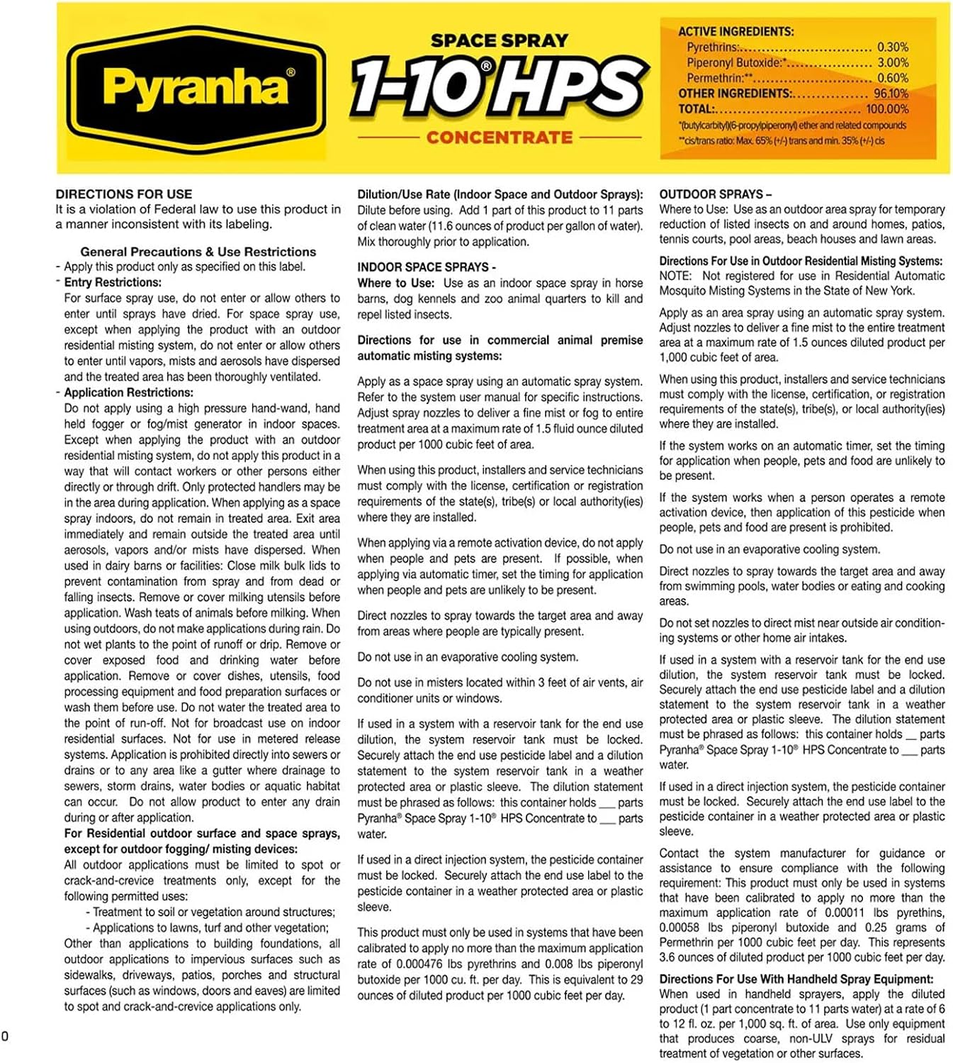 Authentic USA imported Pyranha space spray concentrate container for large area misting.