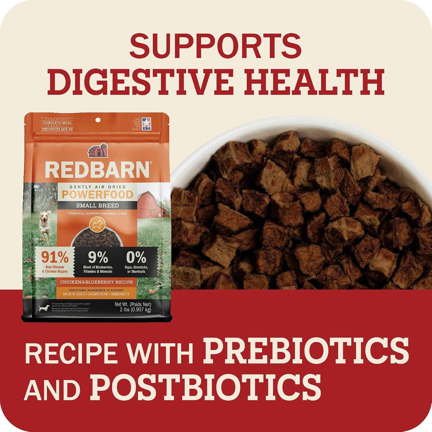 Redbarn Powerfood Air Dried Dog Food Small Breed Recipe 2 lbs - 91% Chicken & Chicken Organs with Blueberries Prebiotics Postbiotics Grain Free Wholesome Pet Food Made in USA - Image 14