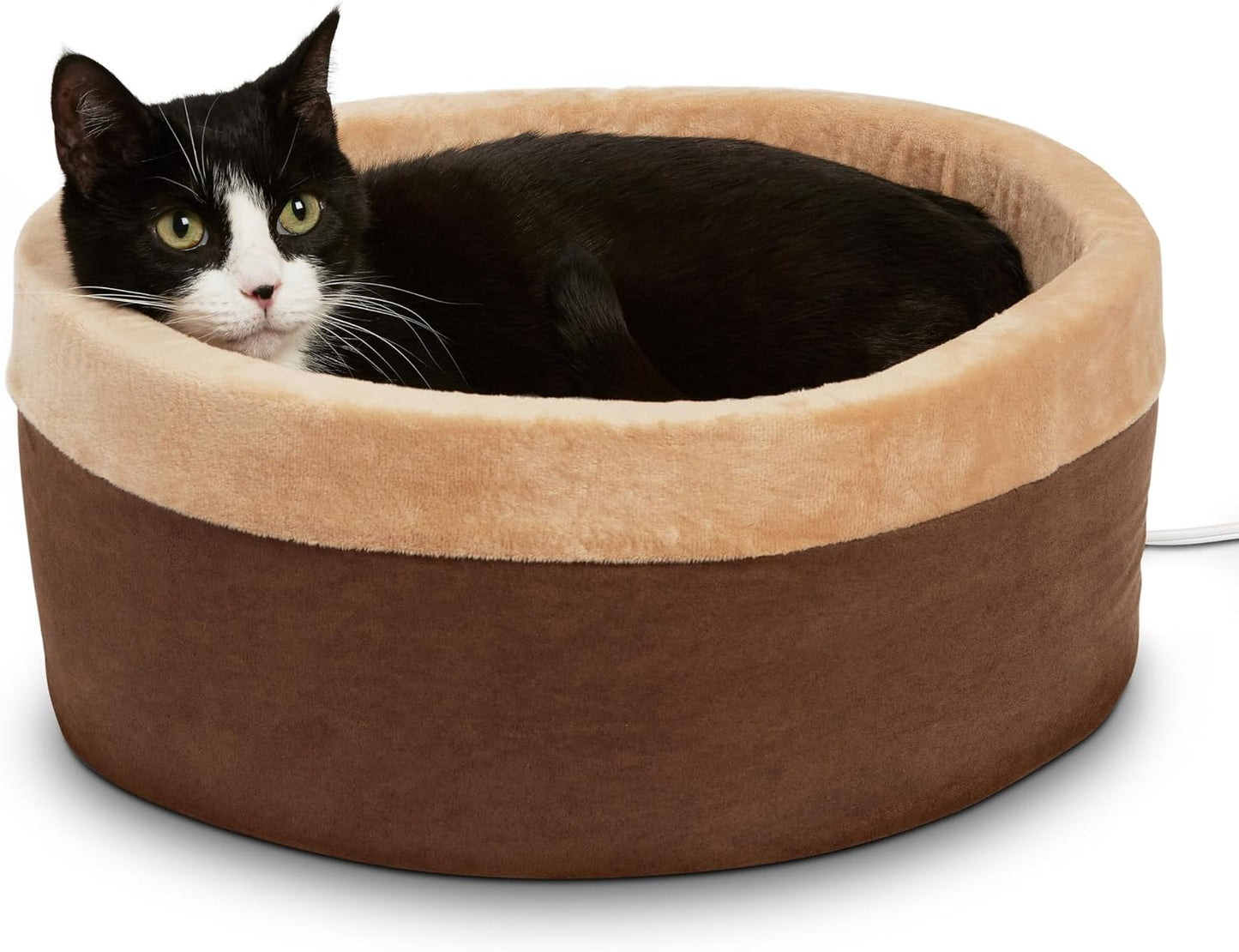 K&H Pet Products Thermo-Kitty Bed Heated Cat Beds for Large Indoor Cats & Dogs, Calming Warming Pillow Pet Bed, Machine Washable, Removable Heater, Safety Listed - Large 20" Round Mocha/Tan - Image 13