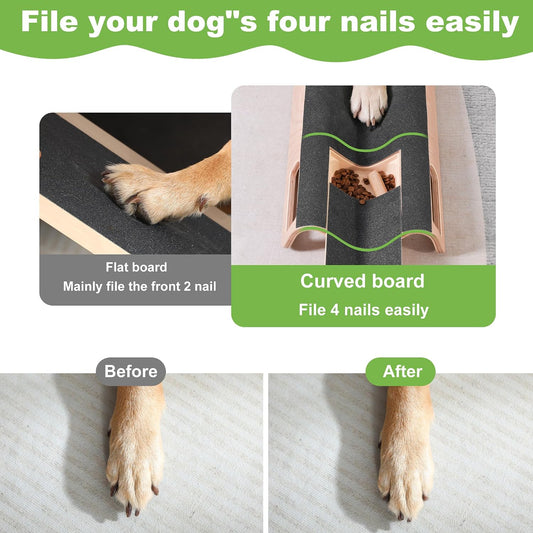Dog using LovIntry M-Shaped scratch board for natural nail trimming