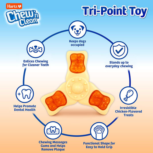 Small dog playing with Hartz Chew 'n Clean nylon toy