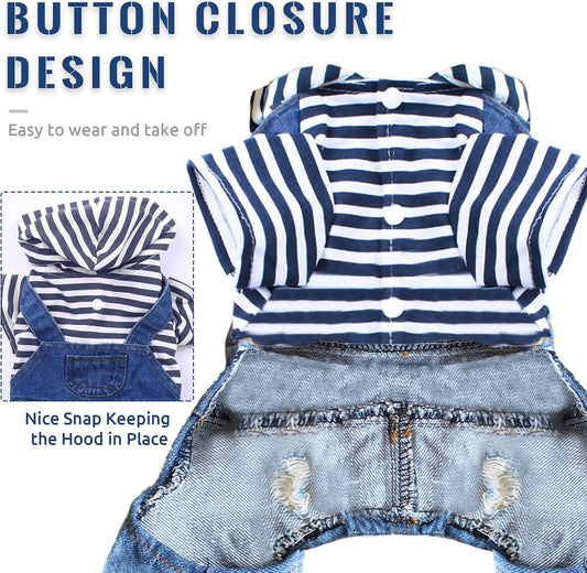 Doggyzstyle denim pet clothes blue striped jeans jumpsuits detailed stitching