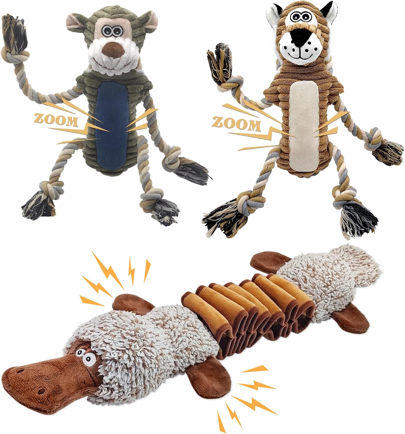 BUYPOW Funny Plush Dog Chew Toys, Squeaky Dog Toys, Interactive Tug of War Puppy Toys, Stuffed Dog Toys for Small, Medium and Large Dogs - Monkey - Image 13