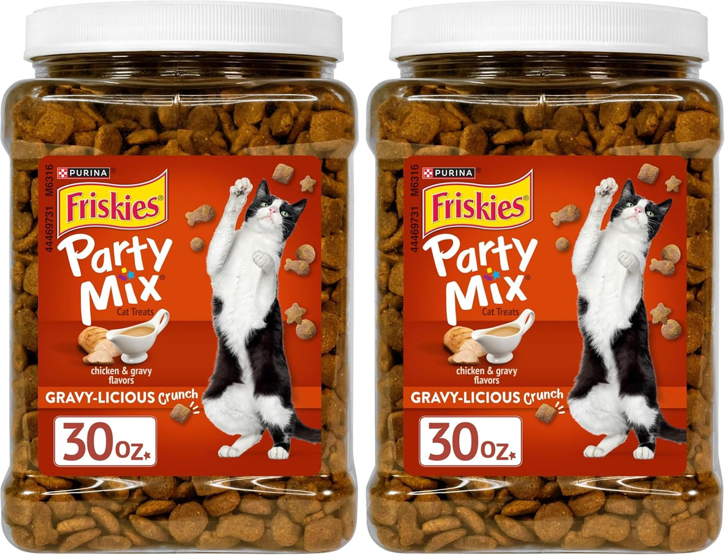 Purina Friskies Party Mix Gravy-LiciousCrunch Chicken and Gravy FlavorsCat Treats - 30 oz Canister - Image 13