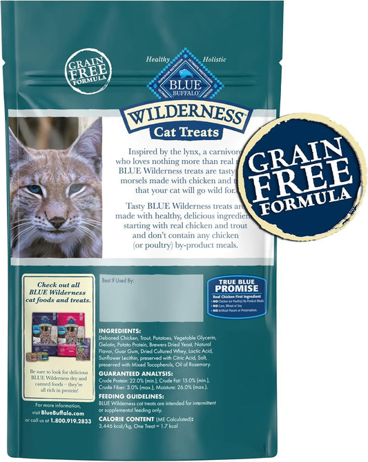 Blue Buffalo grain-free chicken and trout cat treats packaging