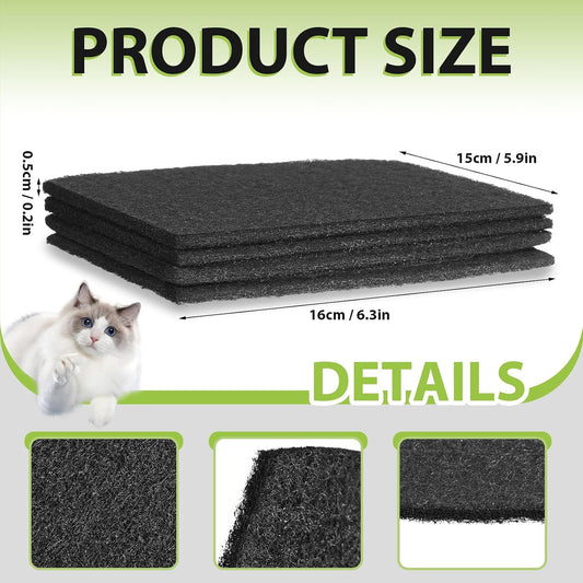 Thick black charcoal deodorizer pads for hooded pet litter trays.