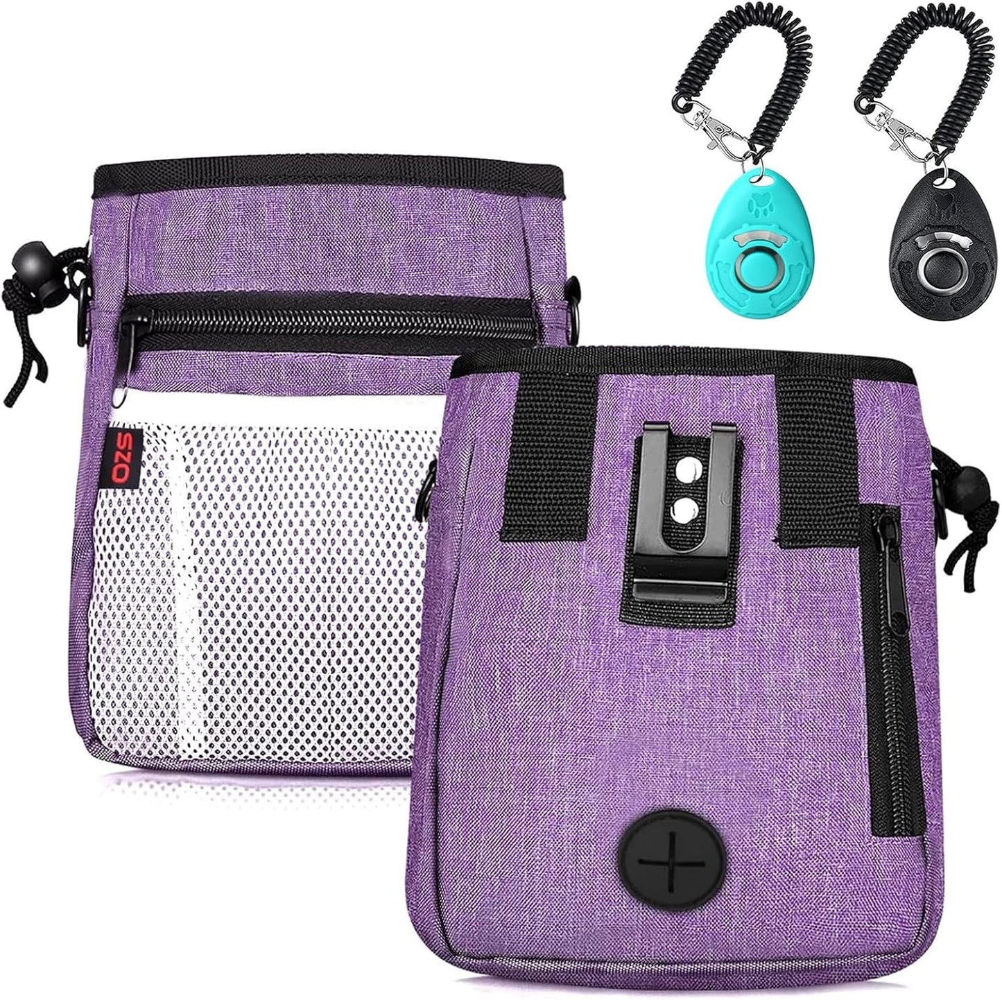 SZO Dog Treat Pouch - 3 Ways to Wear Treat Pouches for Pet Training and Clicker Taining for Dogs, Dog Training Treat Pouch Bag and Dog Clicker for Training with Waist Belt Shoulder Strap - Black - Image 9
