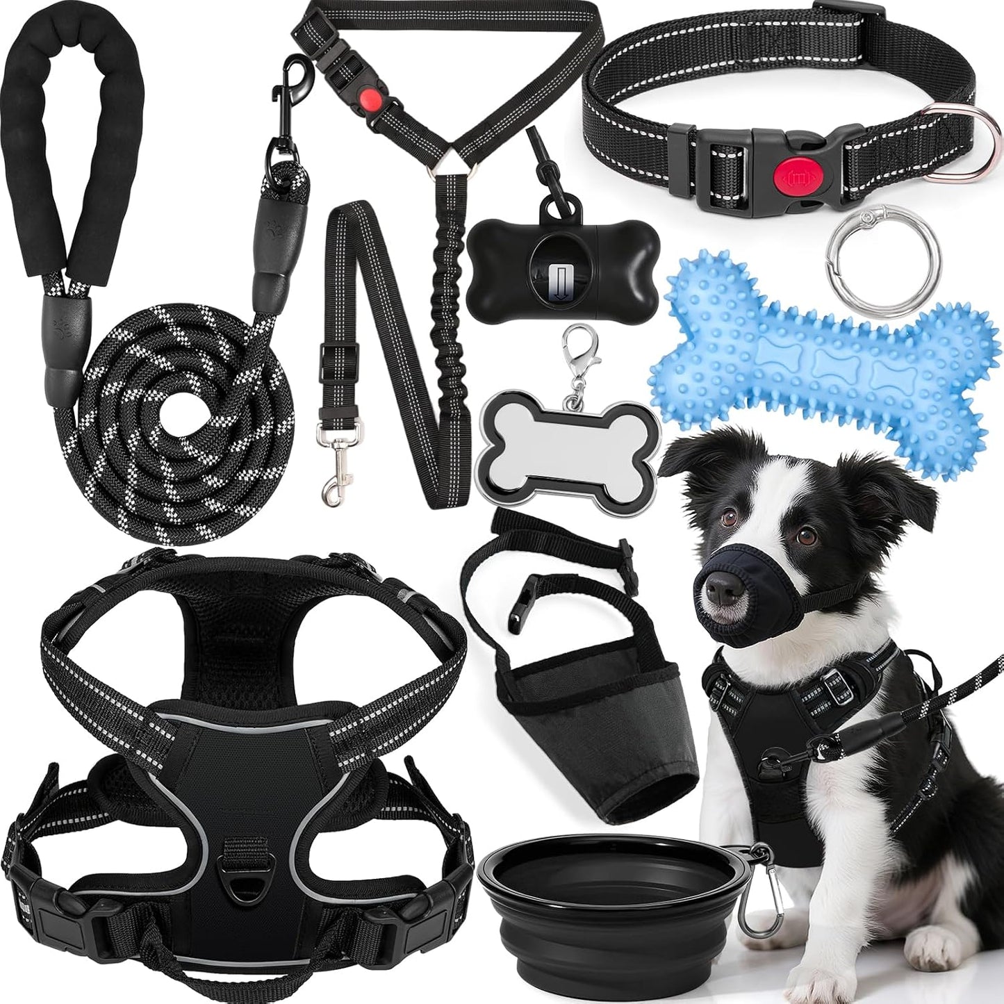 No Pull Dog Harness Adjustable Collar & Leash Set - Dog Halter Harnesses Collapsible Bowls & Poop Bag Dispenser Muzzle ID Tags Toys Fits Small Medium Large Dogs (Pink-M) - Image 15