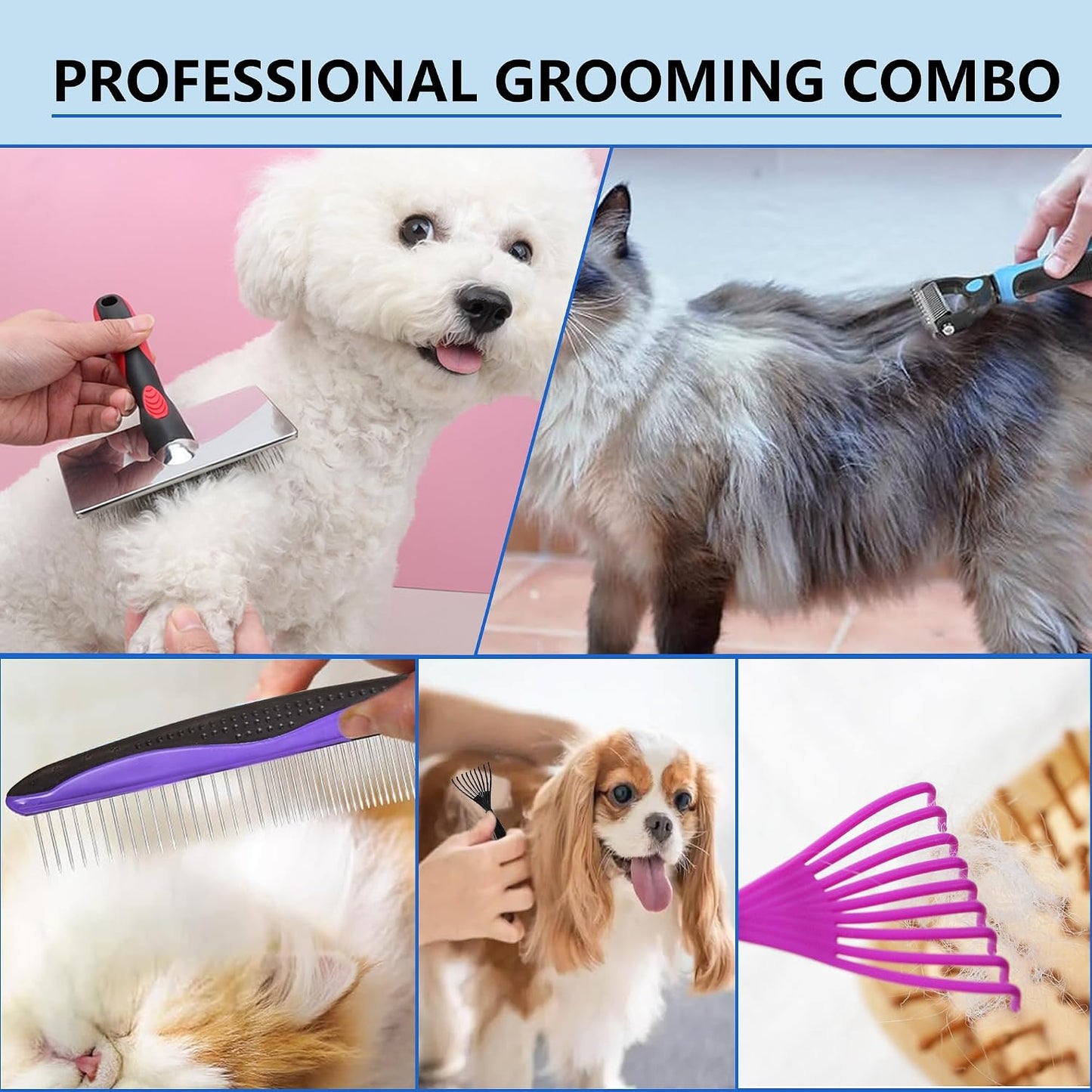 Ergonomic handles of the EAFBAO pet grooming kit tools demonstrating the comfortable non-slip grip