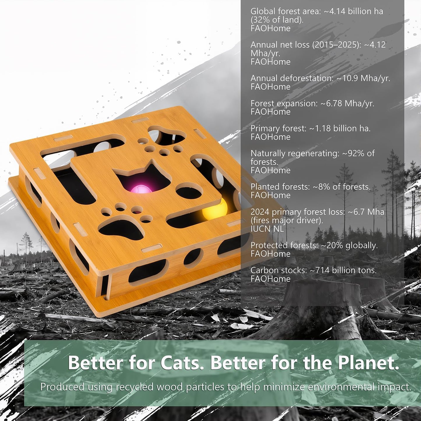 Cat Nail File Scratcher, Interactive Cat Nail File Box with Sandpaper | LED Flashing Bell Balls, Natural Nail Filing, Cat Enrichment Treat Puzzle Toys, Quick-Release Side Panel, Indoor Cats - Image 9