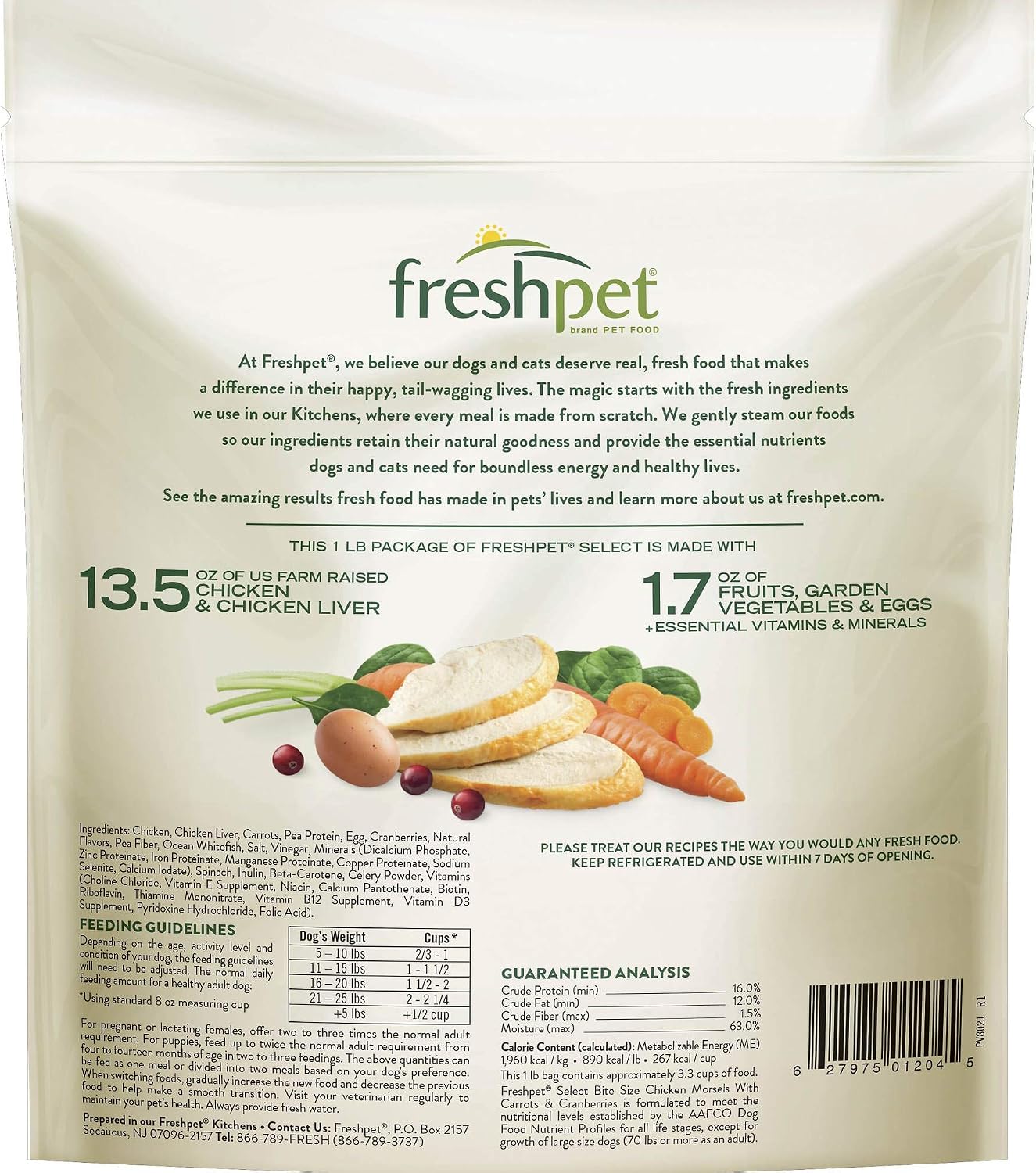 Freshpet grain-free fresh dog food small breed chicken recipe packaging
