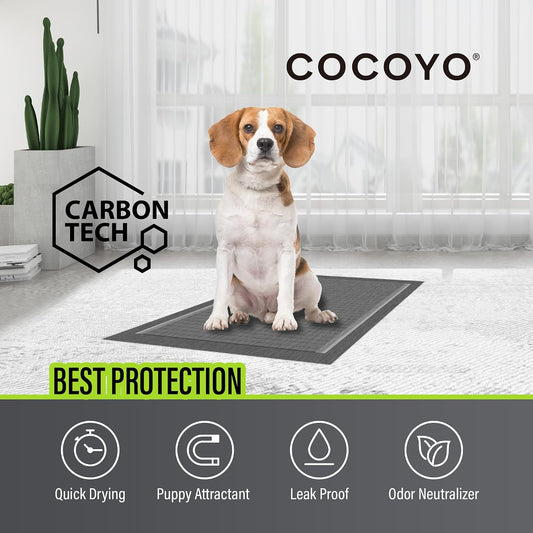 COCOYO charcoal dog pee pads showing the five layer absorption technology
