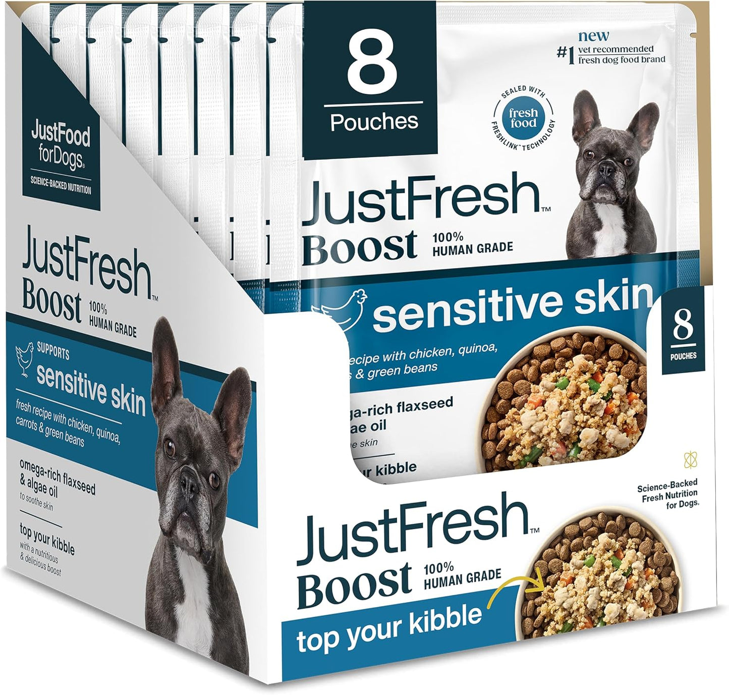 JustFoodForDogs JustFresh Boost Sensitive Stomach Dog Food Toppers with Fiber for Gut Support & Digestive Health, Human-Grade Fresh Pet Meal Booster, 8 oz Pouches - 8 Pack - Image 12