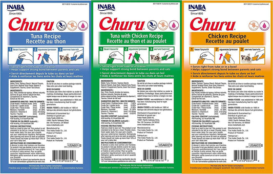 Inaba Churu cat treats variety pack packaging showing tuna and chicken tubes
