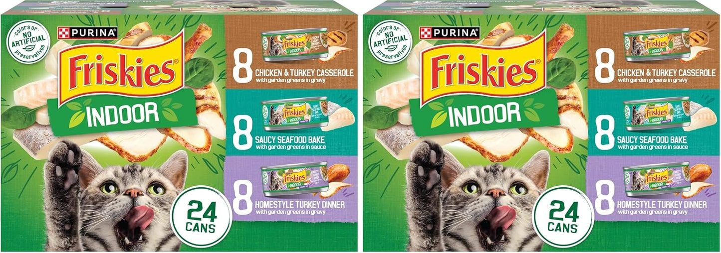 Purina Friskies Indoor Cat Food 24ct VP - (Chicken and Turkey Casserole, Saucy Seafood Bake, Homestyle Turkey Dinner) - (Pack of 24) 5.5 oz. Cans - Image 12