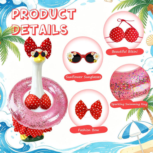 Hawaiian porch goose costume with sunglasses and swim ring close up