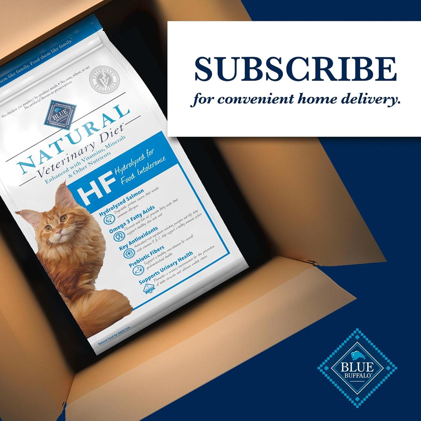 Blue Buffalo Natural Veterinary Diet HF Hydrolyzed for Food Intolerance Dry Cat Food, Veterinarian Prescription Required, Salmon, 7-lb. Bag - Image 10