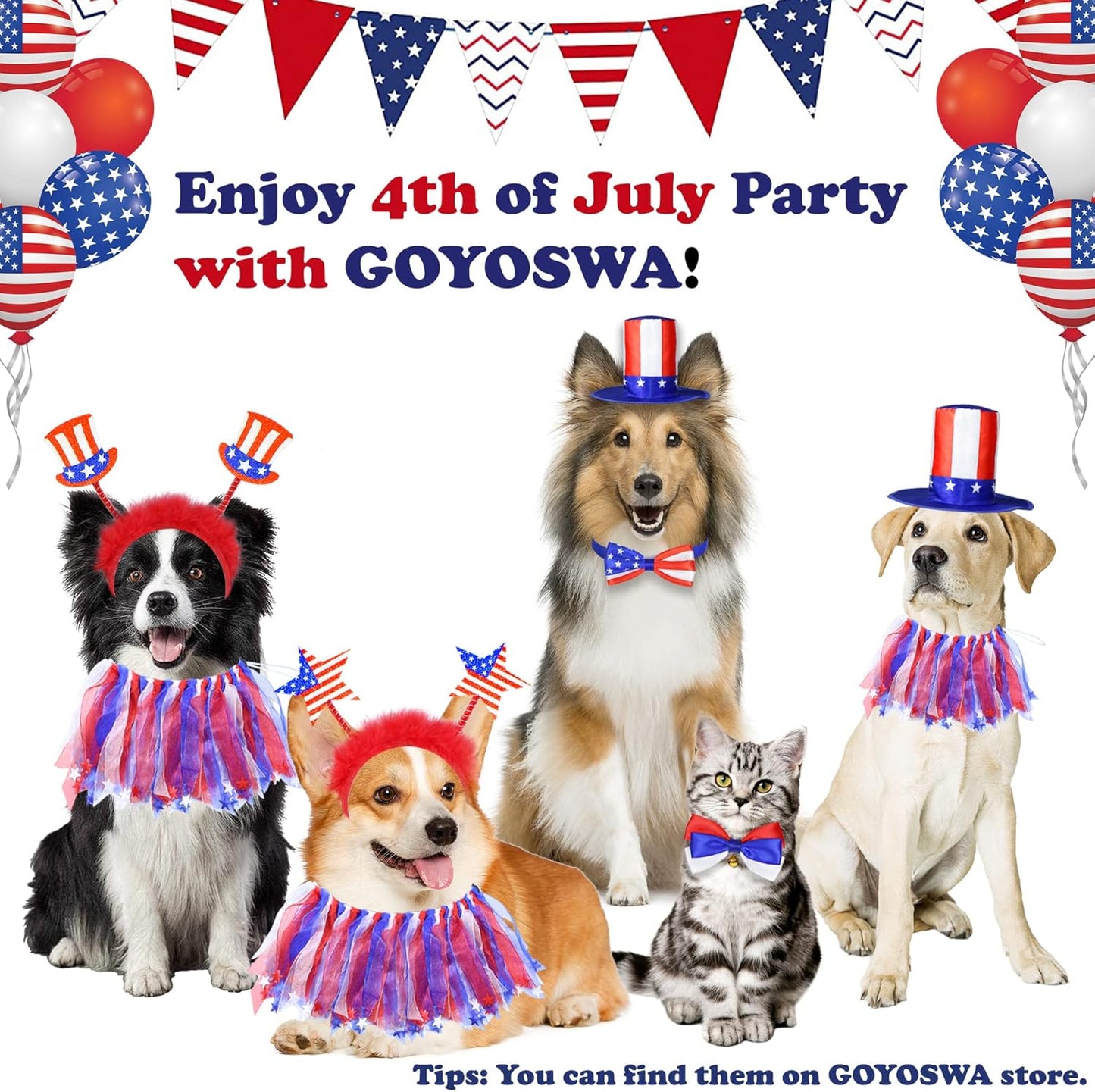 Large dog wearing patriotic bow tie collar