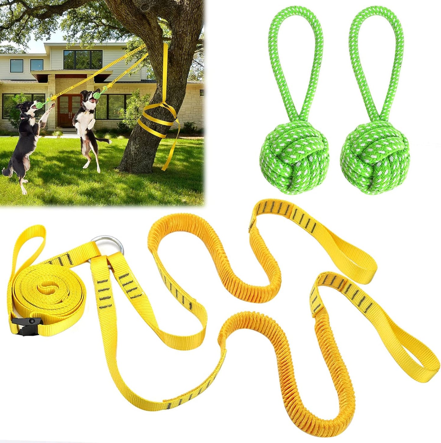 Dog Hanging Bungee Tug Toy: Interactive Tether Tug-of-War for Pitbull Small to Large Dogs to Exercise and Fun Solo Play - Durable Retractable Tugger Dog Rope Toy with 2 Chew Rope Toys - Image 9