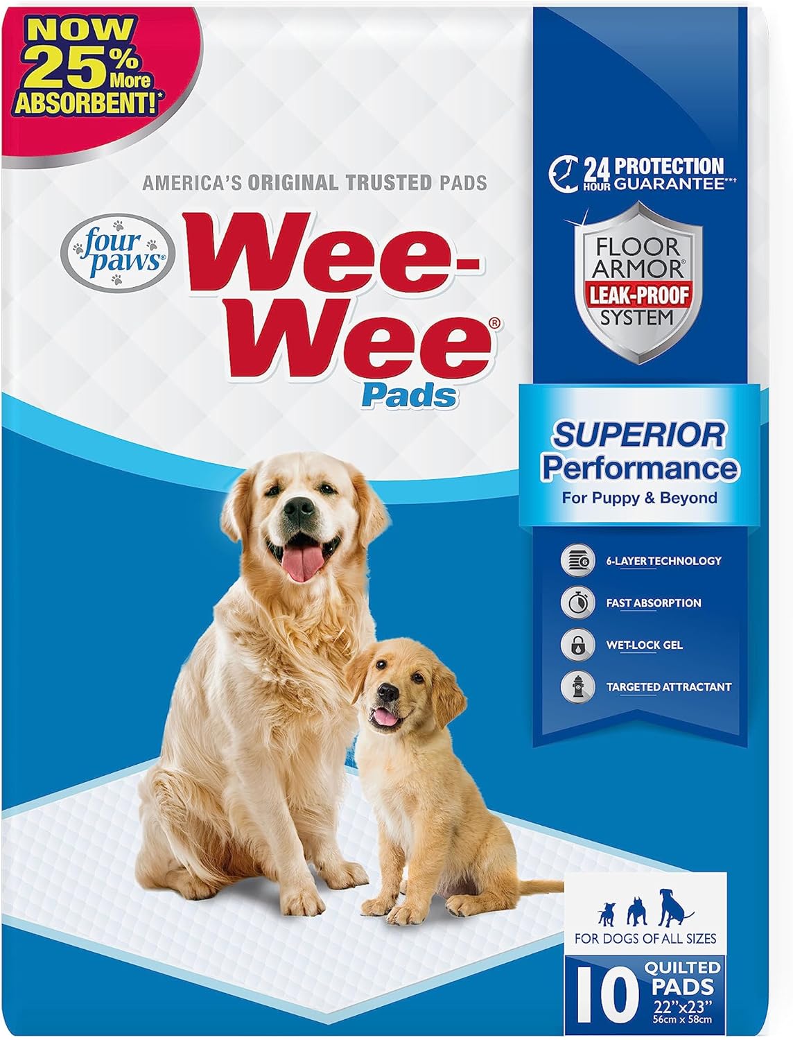 Four Paws Wee-Wee Superior Performance Unscented Puppy Pee Pads for Dogs & Puppies, Quilted Leak-Proof Dog Housebreaking Potty Training Floor Protection, Pet Supplies, 22" x 23", 200 Count - Image 15