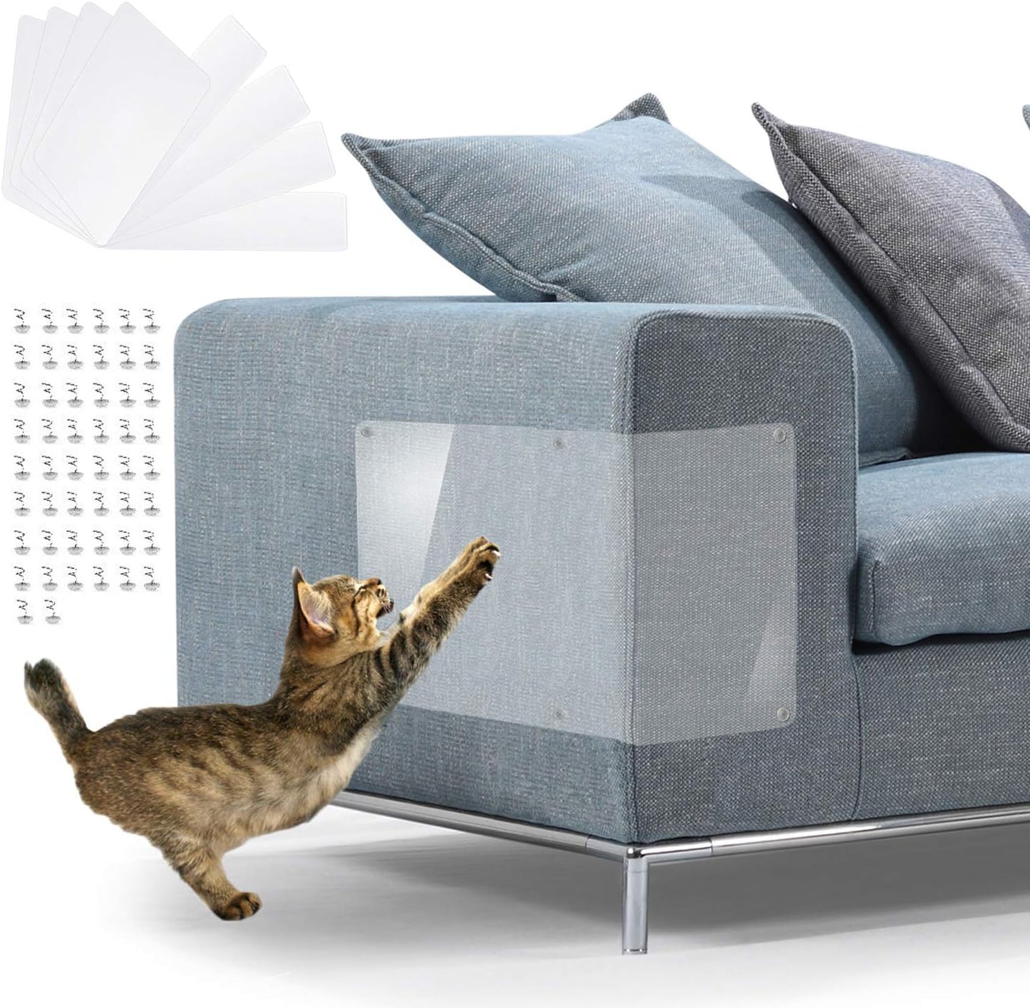 In hand Cat Scratch Furniture, 2PCS Clear Premium Heavy Duty Flexible Vinyl Protector Dog Cat Claw Guards with Pins No Adhesive, Stops Scratching Pets Furniture Protector - Image 10