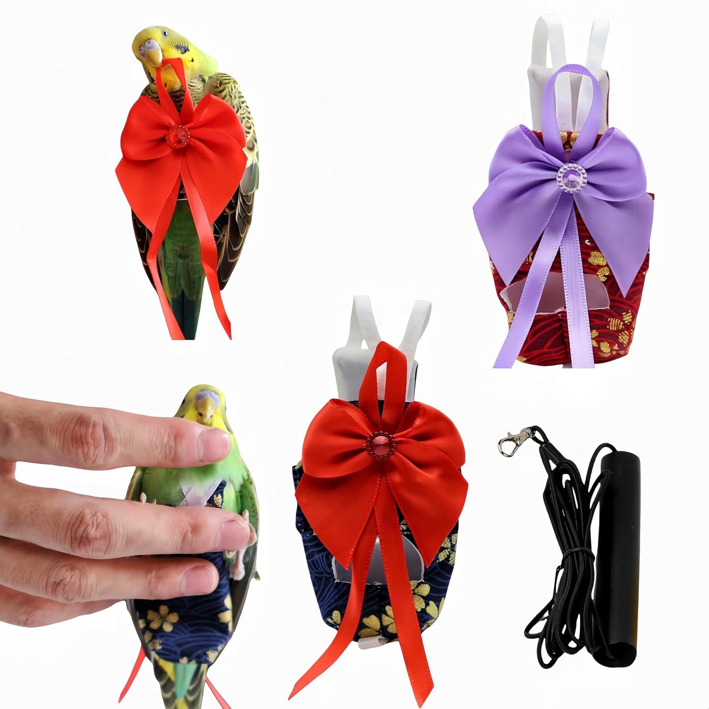 2 Pcs Bird Diapers Bird Harness Flight Suits Diapers with 80in Flying Leash Reusable Parrot Nappy with Waterproof Inner Layer for Cockatiel Budgie Conure Parakeet Lovebird-Red&Purple Sakura - Image 15