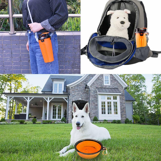 Two in one pet food and water container with dual chamber lids open