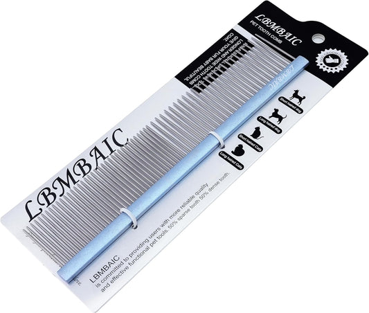 LBMBAIC professional dog comb wide-tooth side detangling dense curly fur on a goldendoodle.