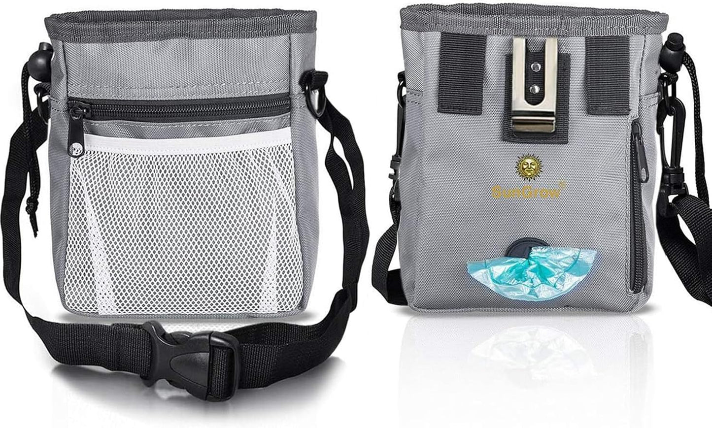SunGrow Dog Travel Pouch, Training Bag for Treats, Kibbles, Toys & Accessories, Gray, Multiwear and Weather-Proof, 1 Pouch with Adjustable Shoulder Strap and Waist Belt - Image 9