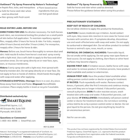 SmartEquine plant based horse fly repellent gallon jug showcasing ingredients label