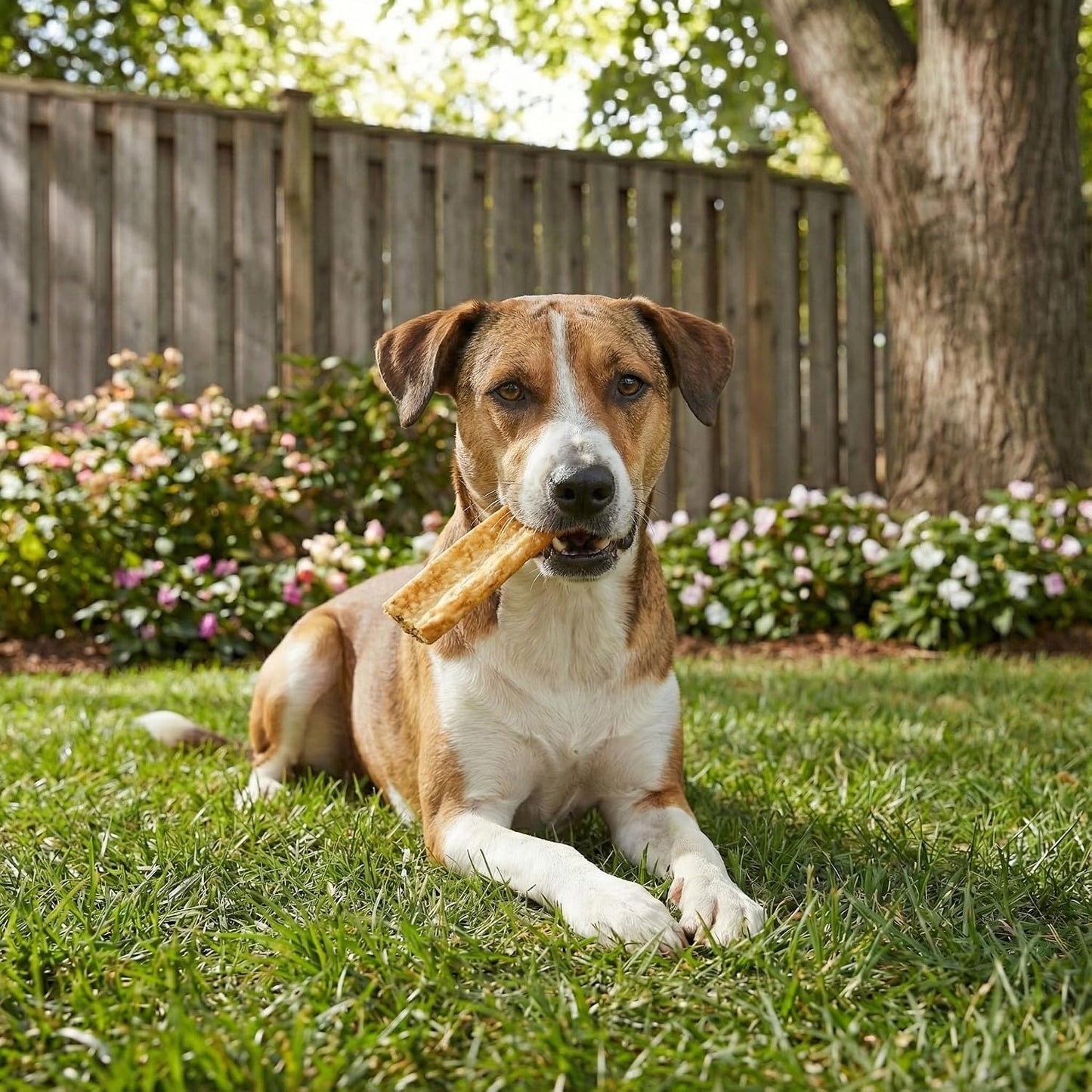 Fieldcrest Farms bacon flavor dog chews for moderate chewers lifestyle angle