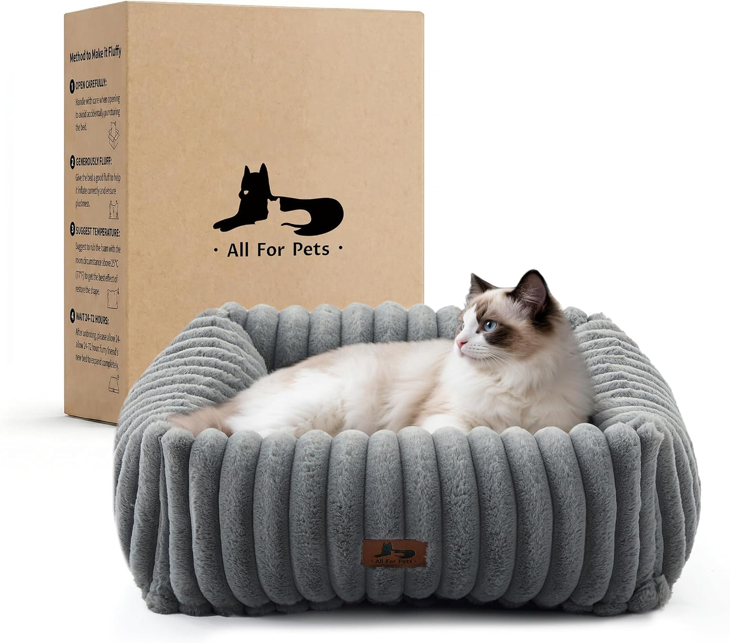 Washable Dog Bed for Small Medium Dogs - Rectangle Orthopedic Corduroy Fleece Pet Bed with Removable Cover and Nonskid Bottom, Calming Puppy Bed Soft Pet Sofa, Cream(25x21x7inchs) - Image 15
