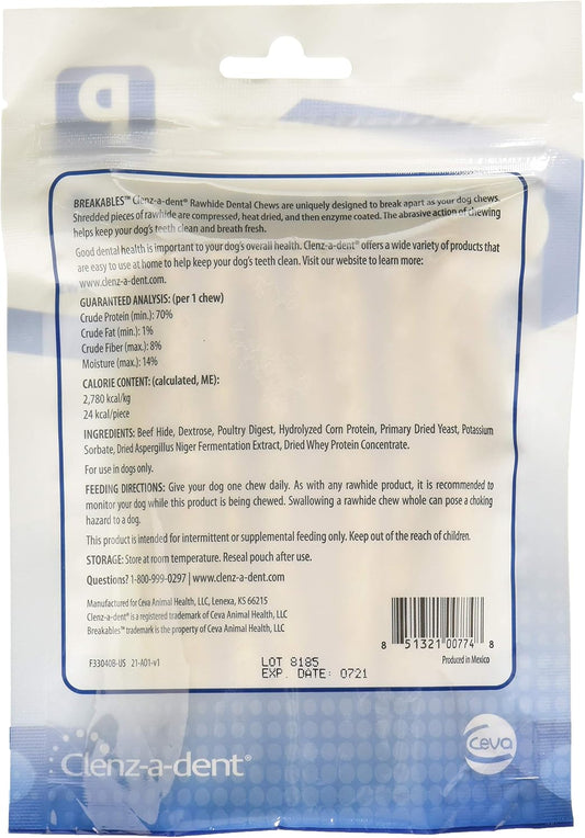 Ceva Animal Health dog enzymatic dental chews fifteen count pouch displaying feeding guidelines