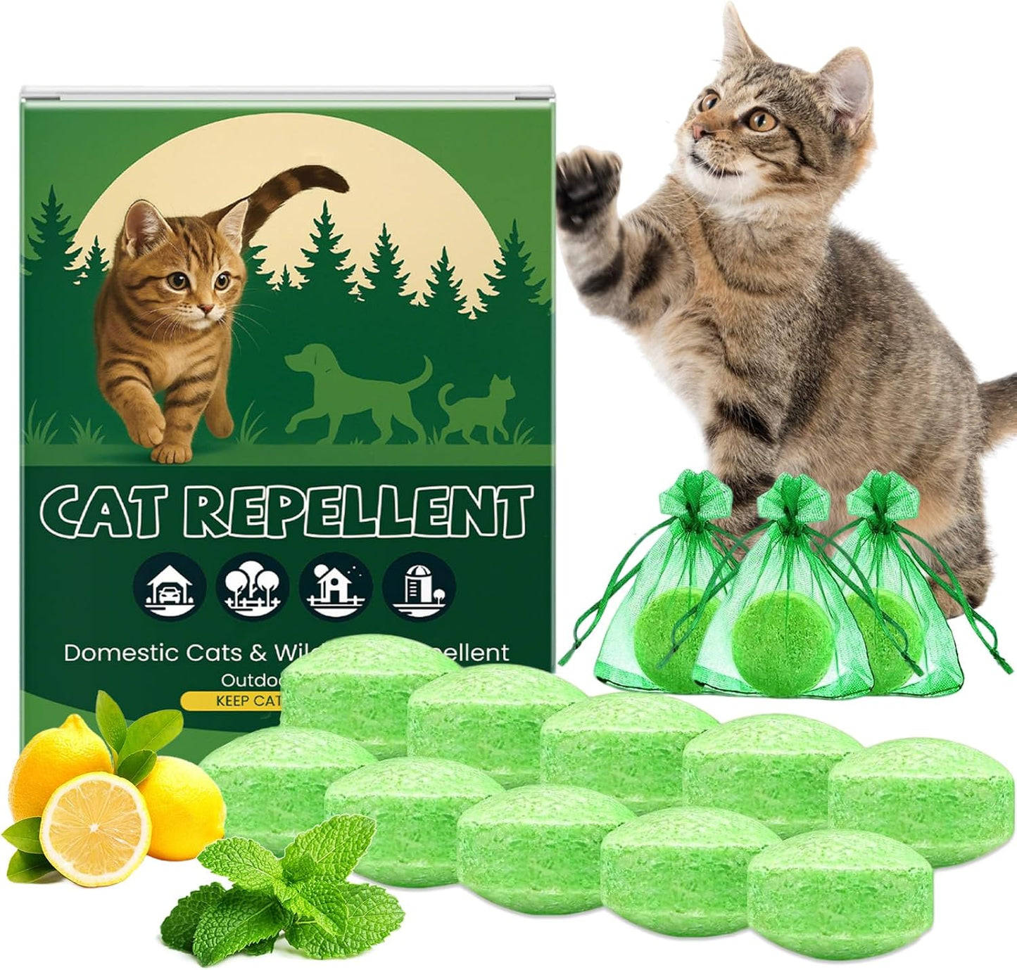 TYAYW Natural Cat Deterrent Ball Outdoor 10 pack packaging front view showcasing natural pet repellent solution