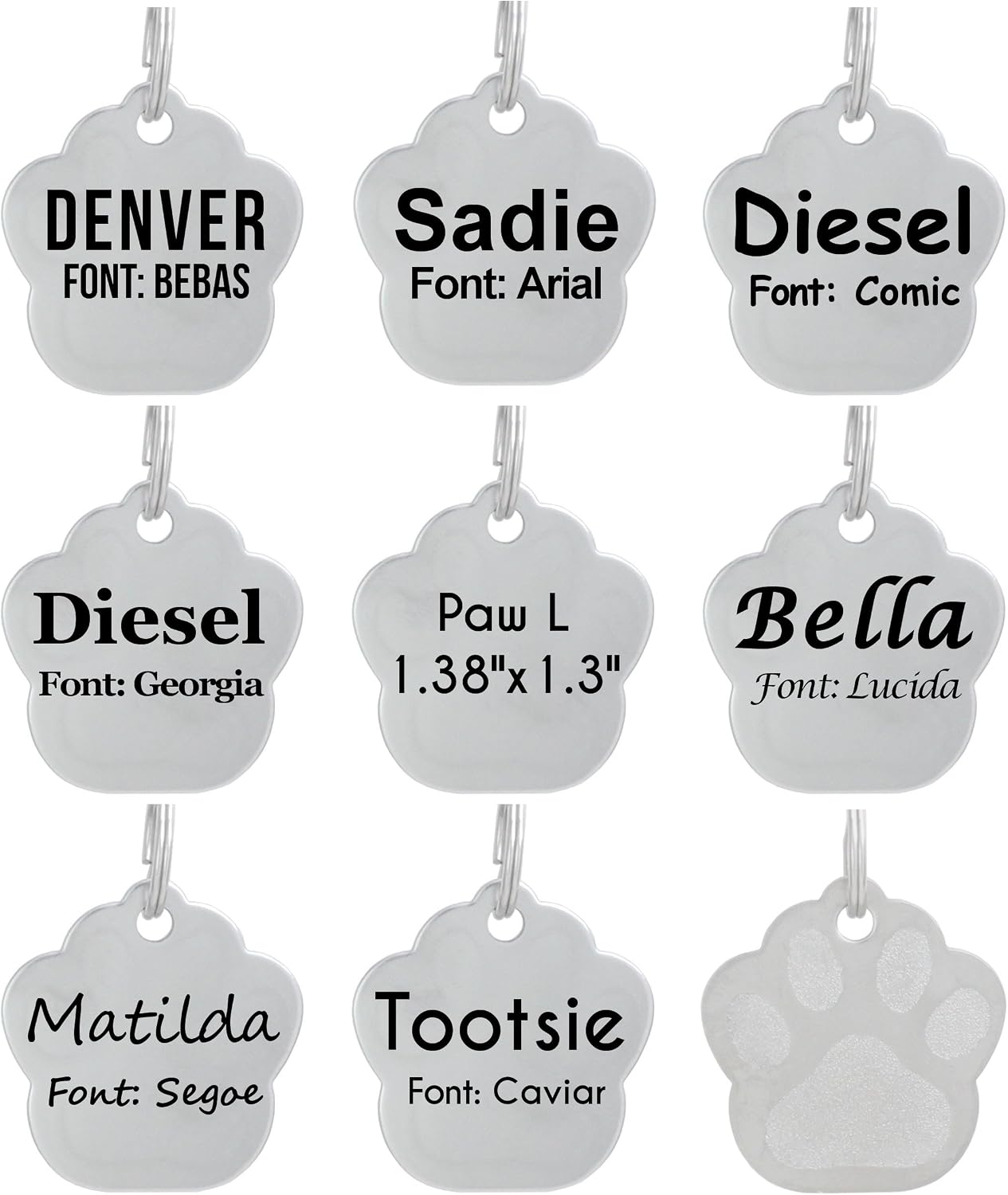 Laser Etched Stainless Steel Pet ID Tags Custom Personalized for Dog & Cat Paw Print Bone Round Tag (Glitter Pink) - Image 15