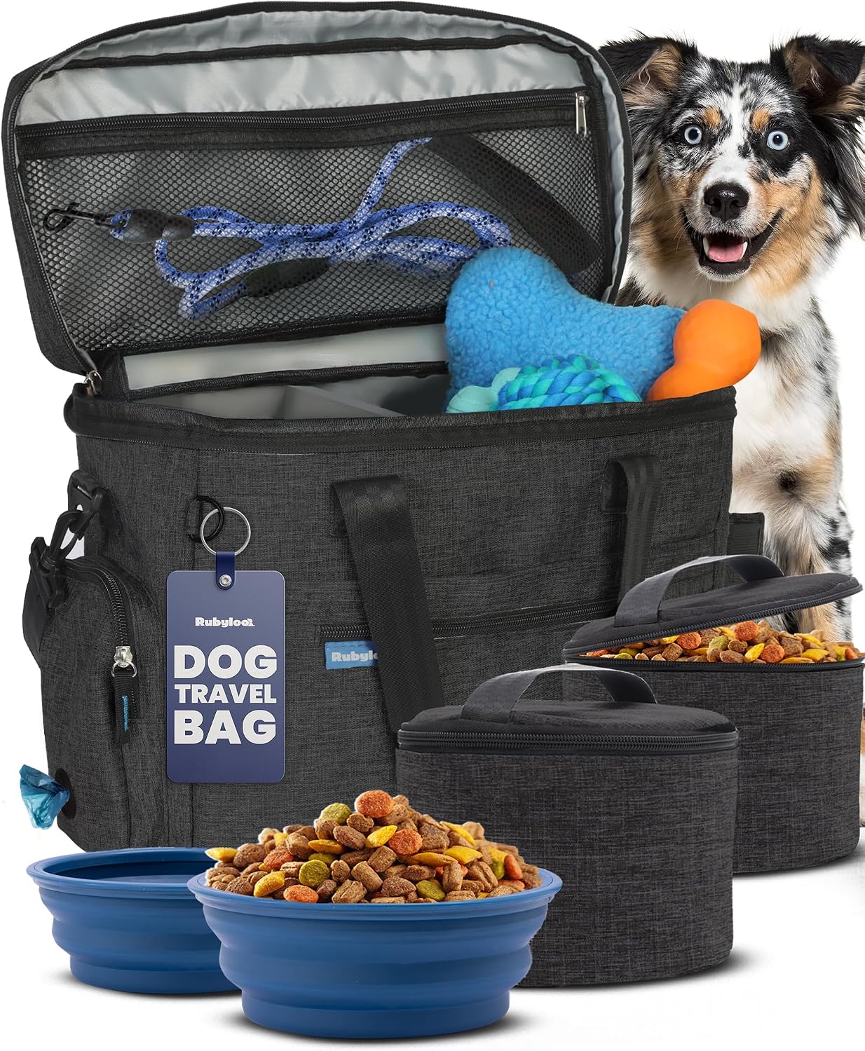 The Original Doggy Bag(TM) - Complete Dog Travel Bag for Supplies with 2 BPA-Free Travel Dog Bowls & 2 Pet Food Containers - Traveling Kit for Road Trips, Camping, Weekend Away or Doggy Gift: Beige - Image 13