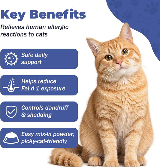 Allersearch indoor cat allergen powder jar showing measuring scoop tool