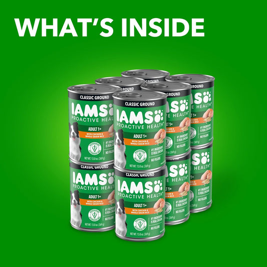IAMS savory ground dinner chicken and whole grain rice canned dog food