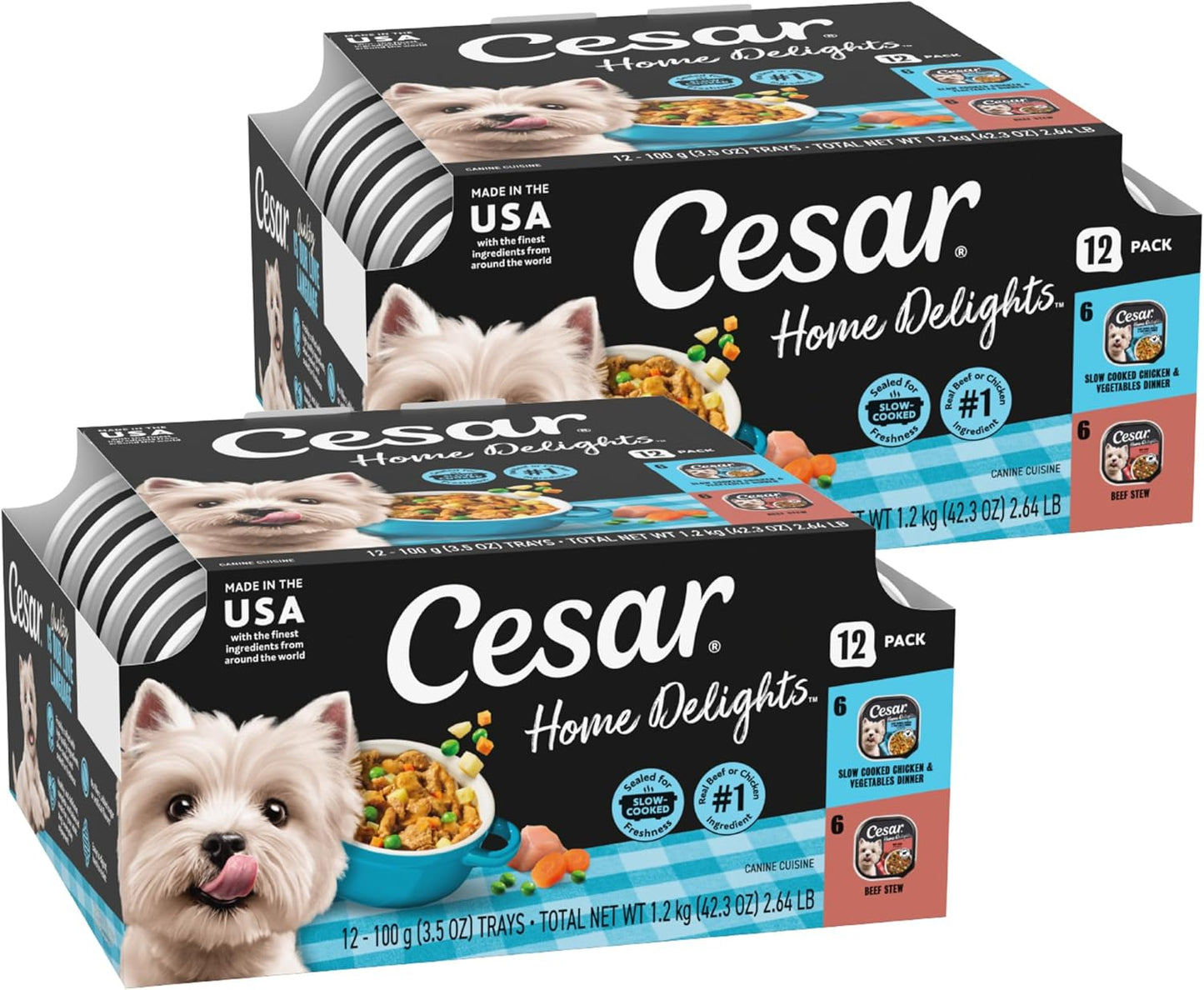 Cesar Home Delights Adult Wet Dog Food, Pot Roast with Spring Vegetables, Beef Stew, Turkey, Green Beans, & Potatoes, and Hearty Chicken & Noodle Dinner in Sauce Variety Pack, 3.5 oz. 24 Count - Image 9