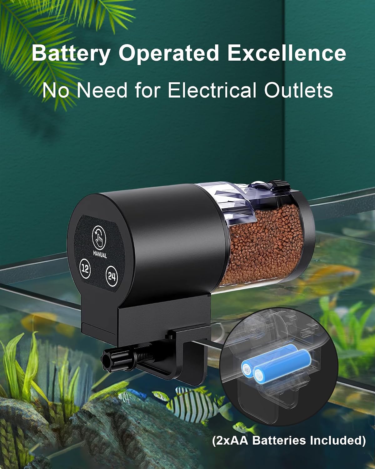 Automatic Fish Feeder for Aquarium, Helps Keep Fish Fed While You're Away, Large 100ml Capacity with Adjustable Feeding Timer, Battery Operated Auto Feeder for Flakes and Pellets (Black) - Image 9