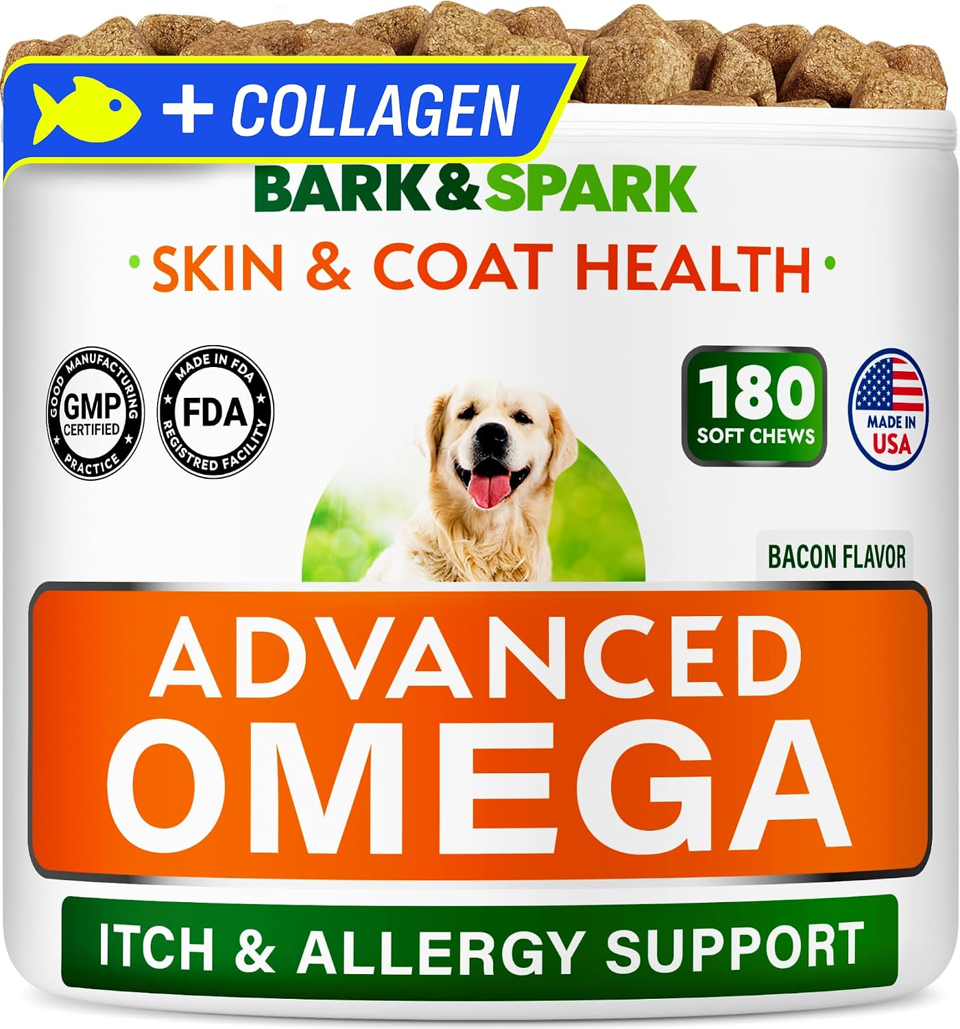 BARK&SPARK Omega 3 for Dogs and Cats-180 Fish Oil Treats for Dogs & Cats Shedding, Skin Allergy, Itch Relief, Hot Spots Treatment-Joint Health-Skin and Coat Supplement-EPA & DHA Fatty Acids-Salmon Oil - Image 14