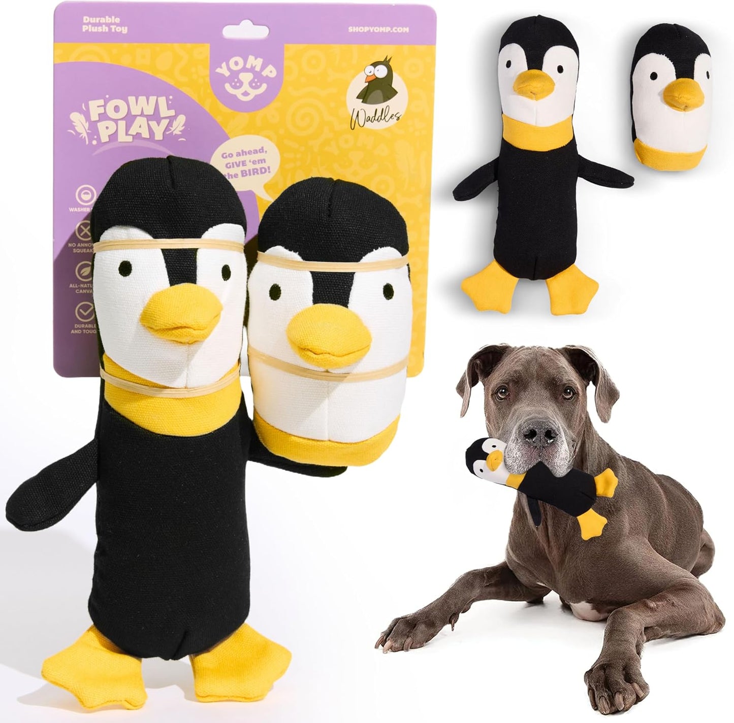 Yomp Penguin Dog Toy - Durable Stuffed, No Squeaker Dog Toys with Natural Canvas and Crinkle Paper - Interactive Stuffed Animal for Dogs (Waddles) - Image 10
