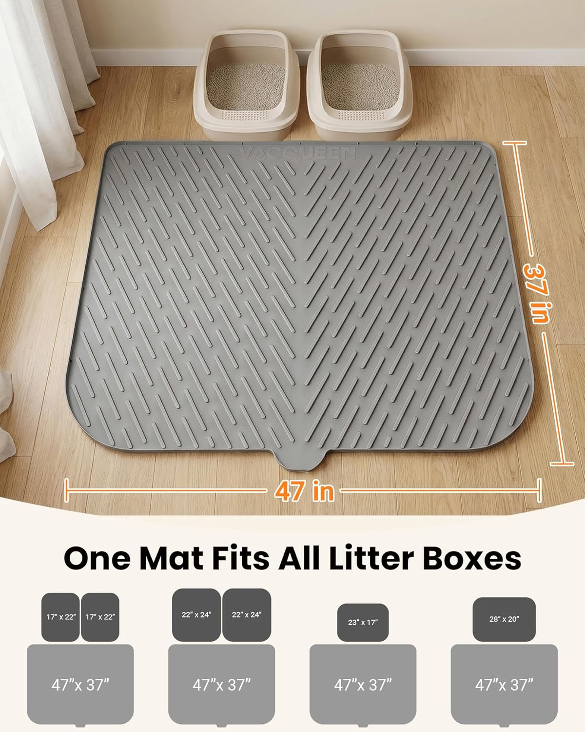 Cat Litter Box Mat, 47" x 37" Extra Large Cat Litter Mat, Silicone Waterproof Litter Trapping Mat for Scatter Control Soft on Kitty Paws Non-Slip Easy to Clean (Grey) - Image 9
