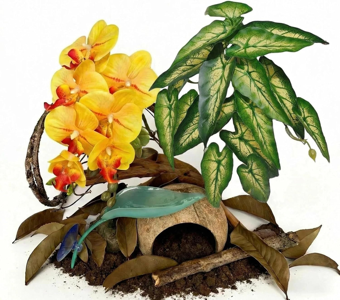 Gluzoo gecko decor kit components laid out
